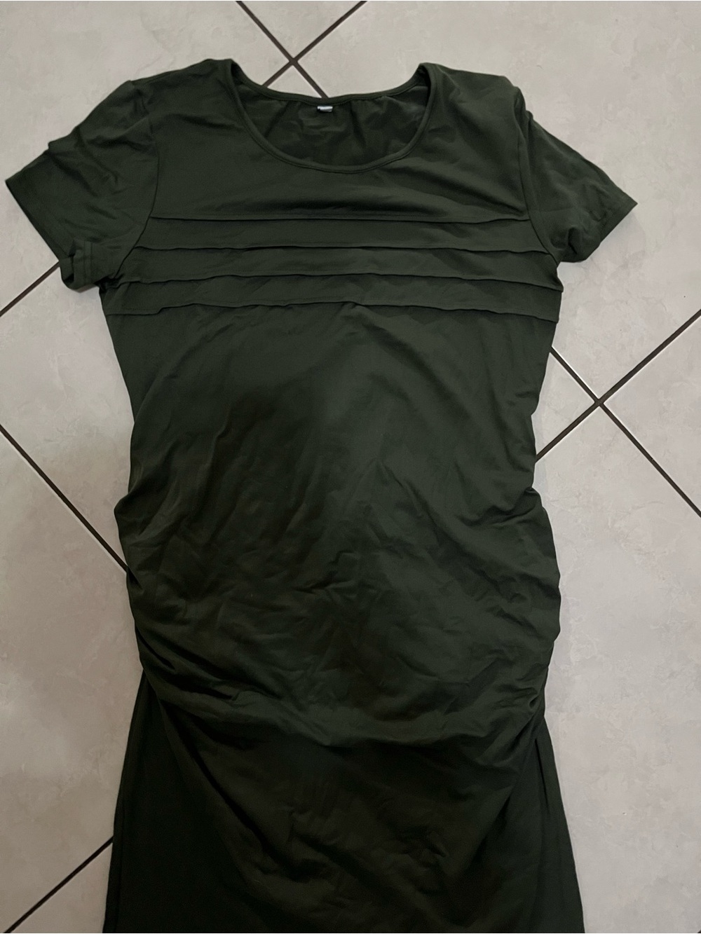 Maternity Scoop Neck Midi Dress with Front Pleat Detail in Olive Green